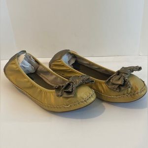 😍Everybody by BZ MODA two toned gold leather ballet slipper shoes w/bow Size 11